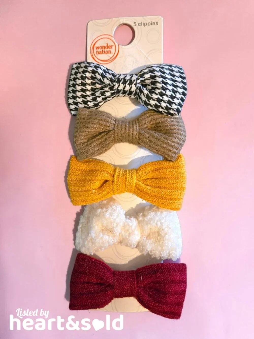 NEW Girls Fall Sweater-Knit Hair Bow Clip Set
